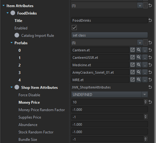 Item attributes example