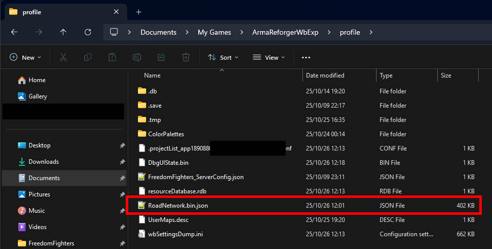File in profile directory