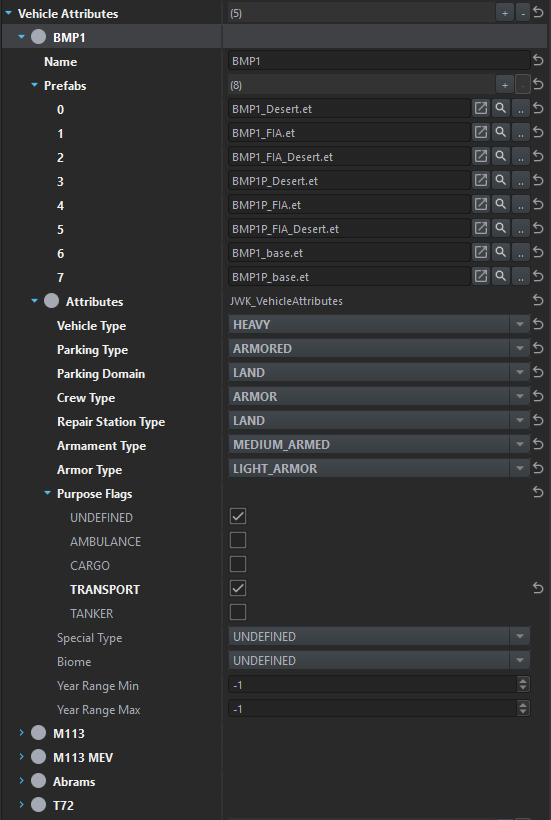 Vehicle attributes example