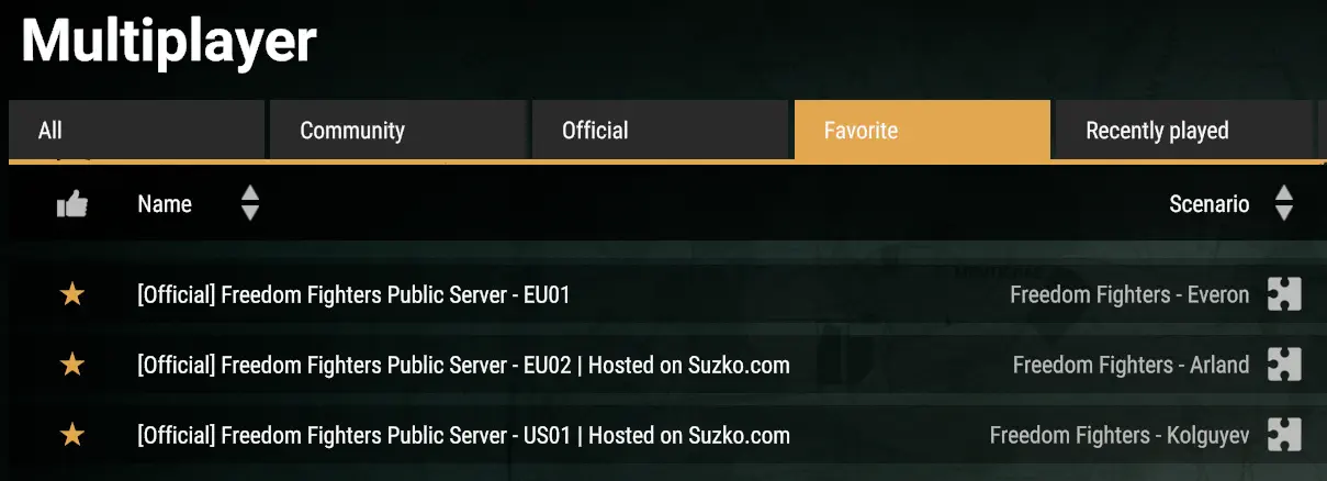 Servers in the ingame browser